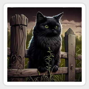 Black Cat on fence sticker Sticker